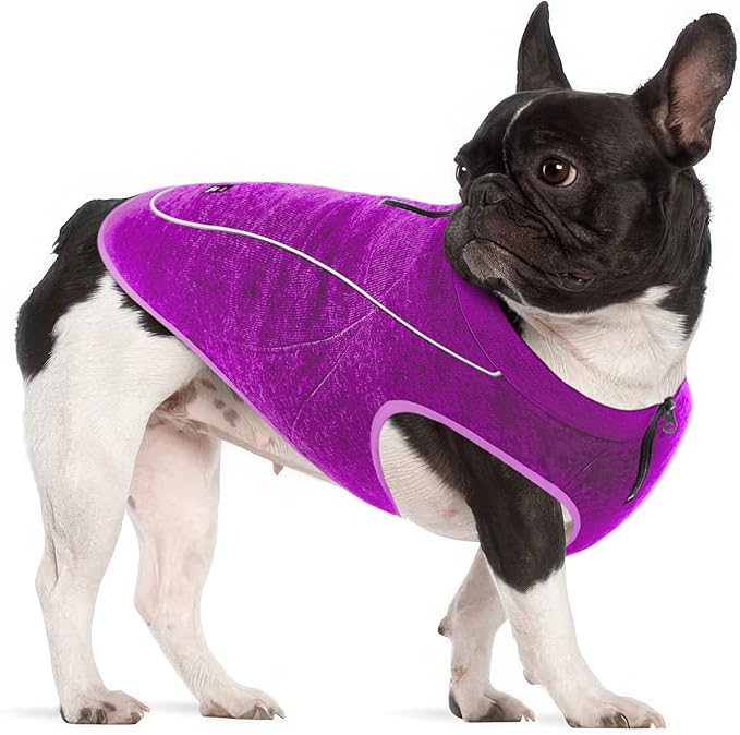 Insulated Fleece Sweater for Dogs | Lightweight Warm Dog Vest | Zipper Port for Harness | Cold Weather Winter Jacket | Rain Snow Repellant Coat | Adjustable for Small Medium Large Girl Dogs (Purple/S)