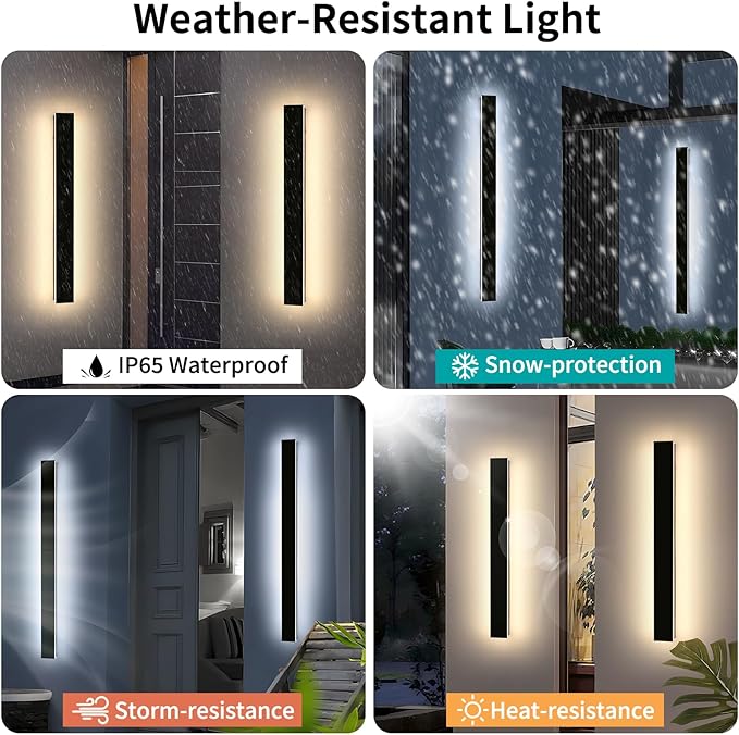 Mikeru 39inch Outdoor Wall Light Fixtures, 3000k/4500K/6000k Three Colors Switchable Modern Exterior Wall Sconces Acrylic Invisible Exterior Wall Light for Porch Outdoor Wall Mount Lighting