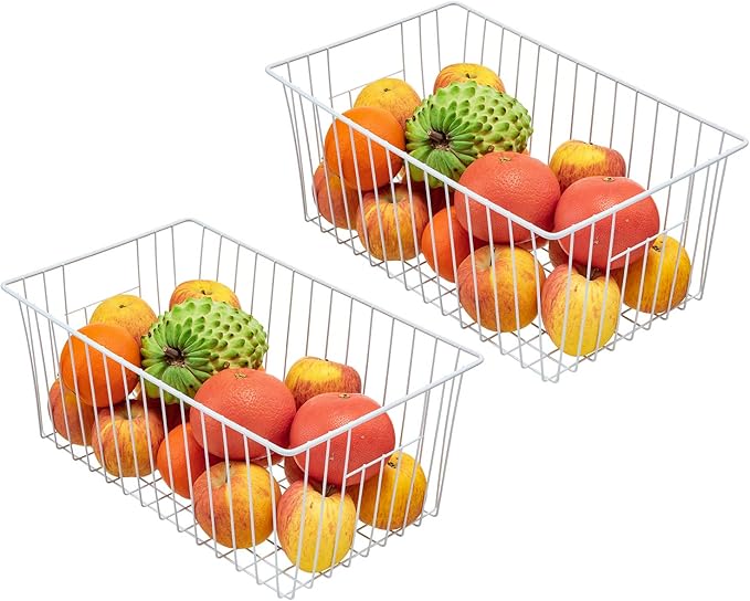 16inch Freezer Storage Organizer Baskets, Household Wire Refrigerator Bins with Built-in Handles for Cabinet, Pantry, Closet