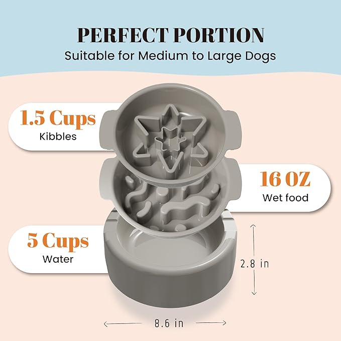 AVERYDAY 3 Pack Slow Feeder Dog Bowl Set, Weighted Changeable Maze Insert Bowls, Anti-Slip Puzzle Feeding Bowl for Wet Dry & Raw Dog Food, Slow Eating Deep Pet Food Dish for Medium & Large Breeds
