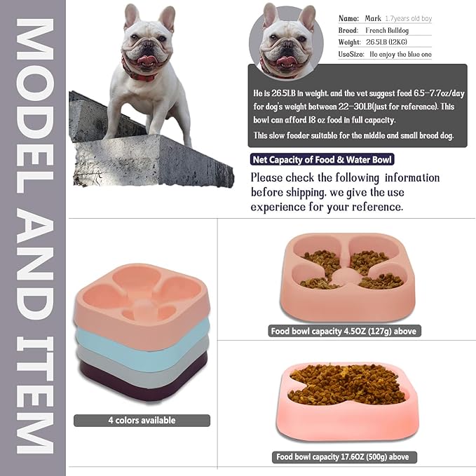 Healthy Slow Feeding Dog Bowl for French Bulldog -Slow Feeder Dog Bowl No Chocking Dog Cat Food Water Bowl with Four-Leaf Clover Pattern (Pink)