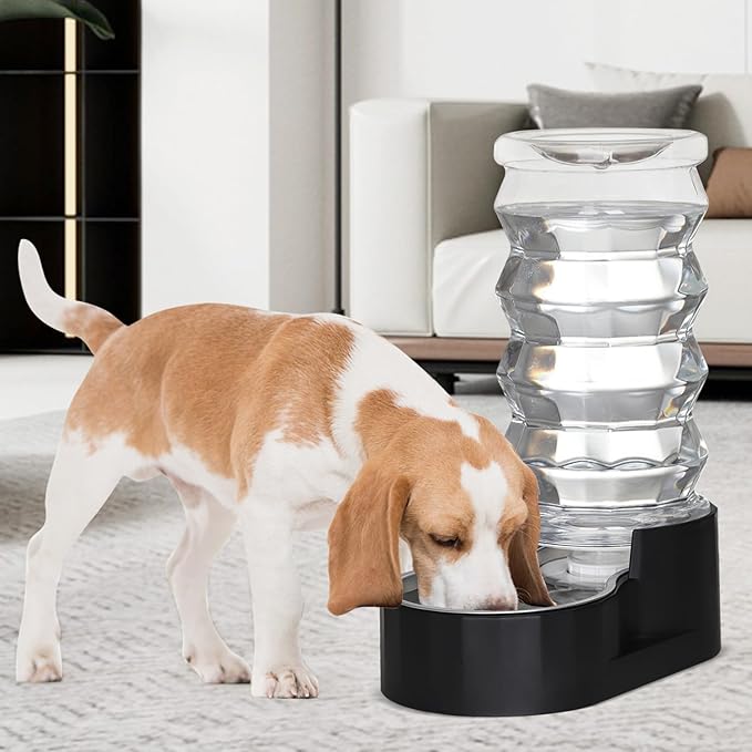 RIZZARI Dog Water Dispenser Bowl: 8L Large Black Stainless Steel Automatic Pet Dispenser with Triple Filter and Specialized Brush - for Senior Dogs with Joint Problems in Garage Garden