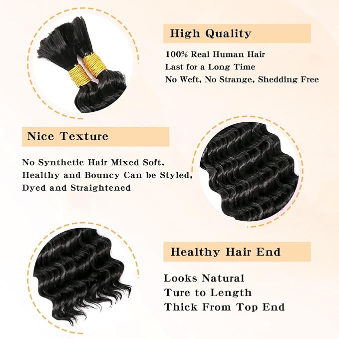 Selina Human Braiding Hair 2 Bundles Loose Deep Human Hair Bulk Micro Braiding Hair 50g/Bundle Deep Wave Bulk for Braiding Natural Black Color 26Inch