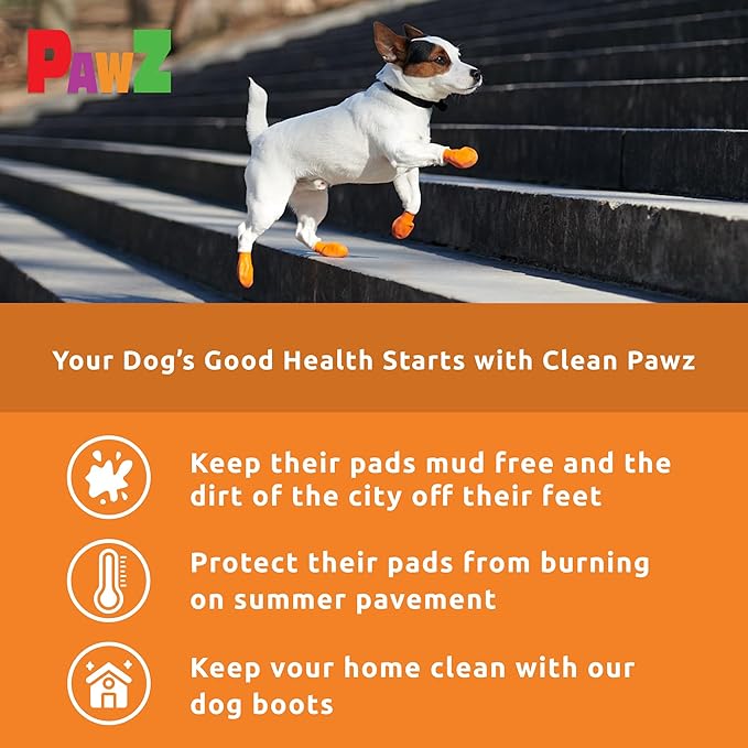 PawZ Rubber Dog Boots for Small Paws - All-Weather Waterproof Dog Shoes, Anti-Slip Traction for Rain, Snow, Mud & Hot Pavement - Pull-On Dog Booties, Orange - X-Small (1.5"-2") - Pack of 24