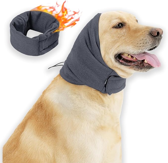Ear Muffs for Dogs,Calming Hoodie Thunder Head Wrap,No Shake Anxiety Relief Pet Covers Ear Noise Protection Vest for Dogs for Fireworks,Vet Visits,Bathing(Grey,L)
