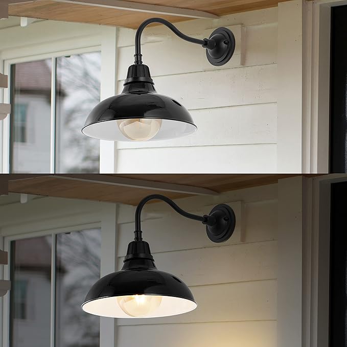 JONATHAN Y JYL7613B Aurora 12.25" 1-Light Farmhouse Industrial Indoor/Outdoor Iron LED Gooseneck Arm Outdoor Sconce Metal Bowl Shade Vintage Cottage Rustic Porch Patio Yard Barn, Black