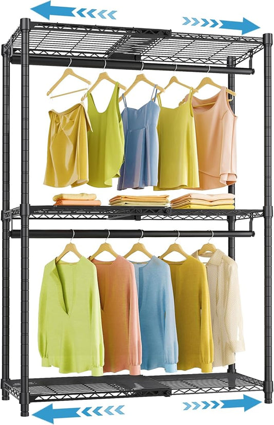 VIPEK X1 Expandable Clothes Rack Heavy Duty Adjustable from 2' to 3'5" with Adjustable Shelves and Hanger Rods, Reach-in & Walk-in Closets Metal Garment Racks Portable Closet, Black