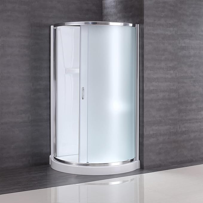 OVE Decors Breeze 34 in. Corner Shower Frosted Sliding Door, With Base and Walls in Chrome Finish