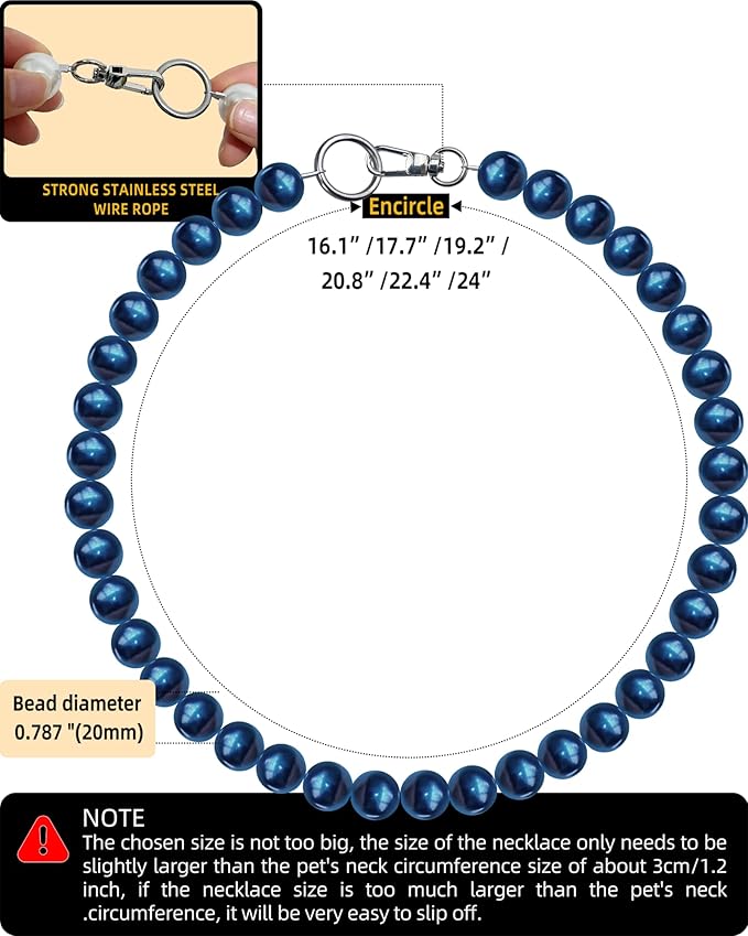 KUDES Chunky Pearl Dog Necklace (Beads 20mm),Elegant Classic Super Big Pearl Collar Necklace Accessories for Medium Large Dogs Occasions and Gatherings (Navy Blue, XL(Neck Girth 18.5''-20''))