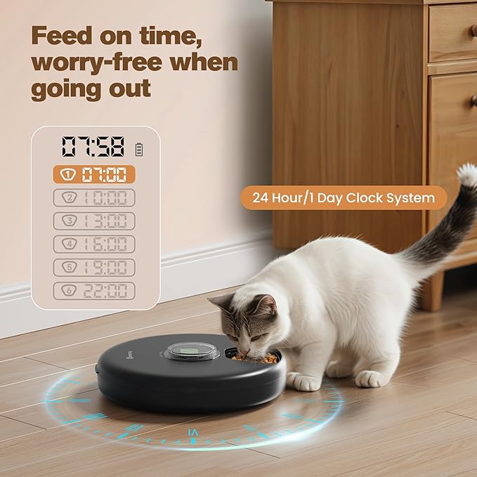 Automatic Cat Feeder Wet Food: Cordless Dog Foods Dispenser - Small Pet Fresh Food Refrigerated Container with 2 Ice Packs - Programmable Timer AA Battery Powered Kitten Feeding - 6 Meals Per Day