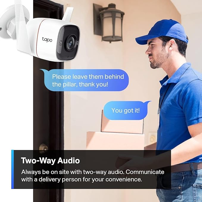 Tapo 2K Security Camera Outdoor Wired, IP66 Weatherproof, Motion/Person Detection, Built-in Siren w/Night Vision, Cloud/SD Card Storage, 2-Way Audio, Works w/Alexa & Google Assistant C310