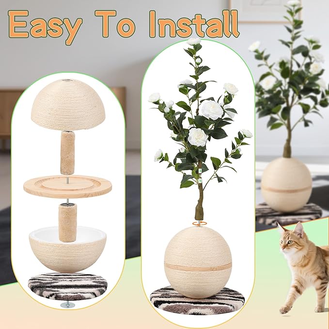 Cat Scratching Post, Artificial Camellia Tree Cat Scratch Ball with Sisal Rope, Cute Flower Scratching Posts for Indoor Cats Adults and Kitten, Modern Cat Scratcher for Home Decor