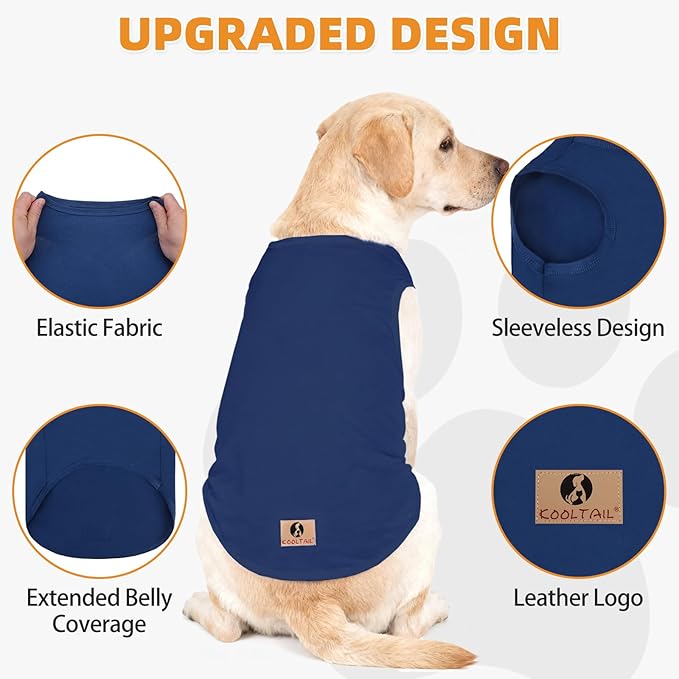 KOOLTAIL Boy Dog Clothes for Large Dogs, 2 Pack Cotton Fall/Winter Warm Dog T Shirts Coats for Outdoor, UV & Insect Protection Anti-Hair Loss & Lightweight Pet Vest Tank Tops Apparel,Blue&Grey,2XL