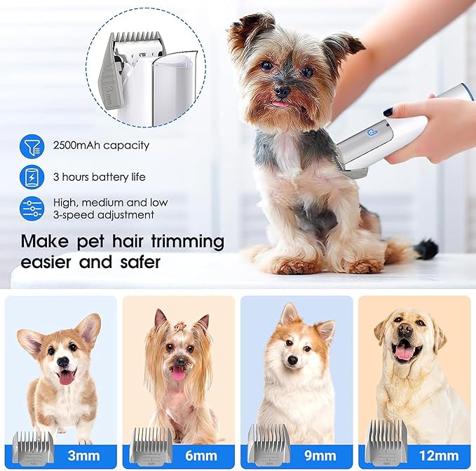 Dog Hair Vacuum & Dog Grooming Kit, 5 in-1 Pet Grooming Vacuum Suction 99% Pet Hair for Dogs Cats, 2L Large Capacity Dust Cup, Low Noise Dog Hair Vacuum for Shedding Pet Hair