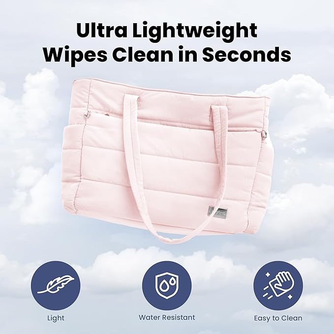 Puffer Dog Travel Bag for Dog Moms – Doggy Diaper Bag with Pet Bowls & Food Storage or Everyday Puffy Tote – Christmas Doggy Mom Gifts for Women – Lightweight, Travel-Ready Gift for Pet Lovers - Pink