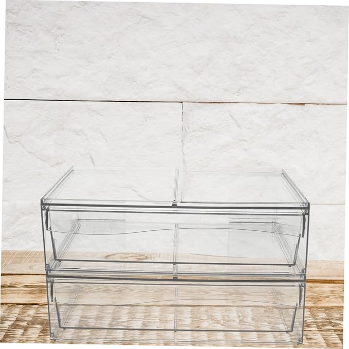 Happyyami 2pcs Detachable Acrylic with Drawer Stackable Desktop Organizer for Makeup and Bathroom Storage Acrylic Storage Bins for Easy Access and Organization