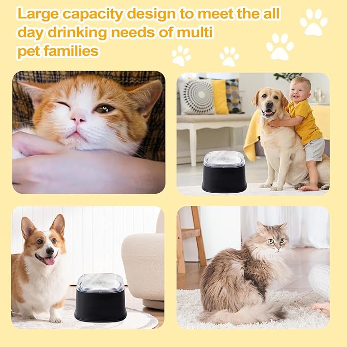 Spill Proof Dog Bowl, Slow Drinking Pet Dish, 2000ml Large Capacity Water Dispenser with Material, Puppy Kitten for Hydration Tool, Indoor Outdoor Accessory Stable Design, Travel Gear for Home Vehicle