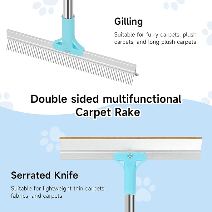 Carpet Rake for Pet Hair Removal，SAN LIKE Reusable Pet Hair Remover with Adjustable Long Handle,Carpet Scraper Rake Dog Cat Hair Remover Tool for Rugs, Mats,Couch, Furniture