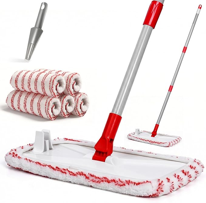Microfiber Dust Mop for Floor Cleaning with 5 Reusable 16*9 inch Mop Pads, Wet and Dry Mop, Captures Pet Hair and Dust, Suitable for Vinyl, Wood, Tile, Laminate Flooring