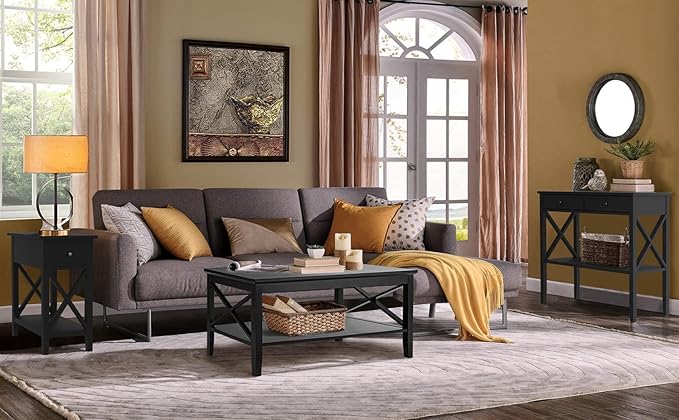 ChooChoo End Table, Flip Top Narrow End Table with Drawer, Accent Small Side Table Nightstand for Living Room, Bedroom, and Small Spaces, Black