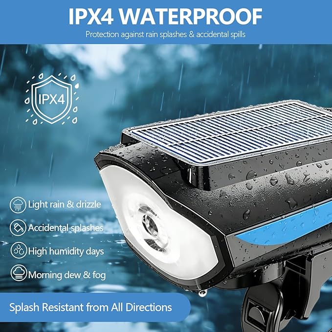 Pet Stroller Light, Solar Powered LED Light for Dog Stroller, Cat Stroller, Wagon – 3 Modes (S/H/F) with Safety Horn, USB Rechargeable, IPX4 Waterproof, Wrap & Hook Strap for Easy Attachment