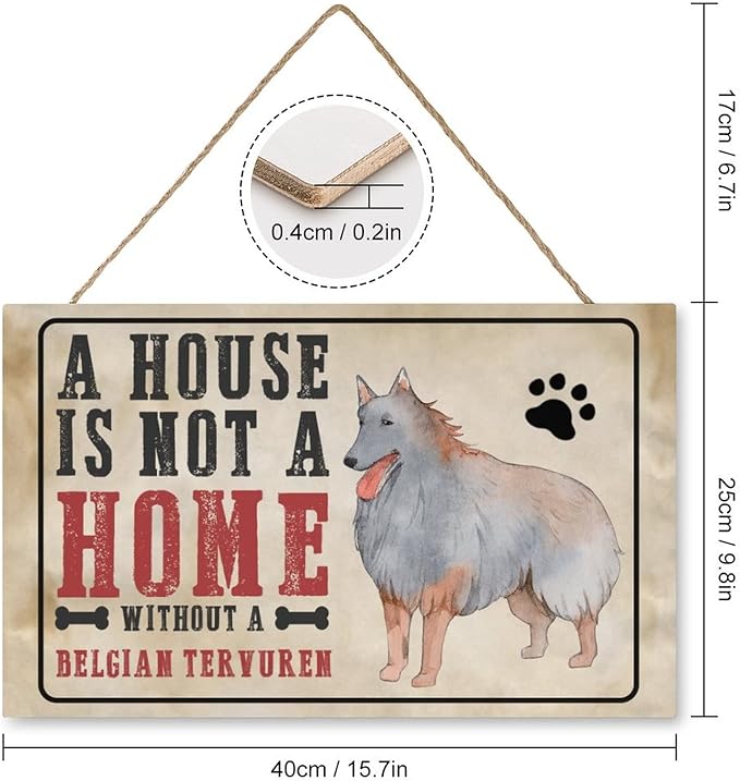 Mutilovely Funny Dog Signs A House Is Not A Home Without A Belgian Tervuren Pet Quote Dog Paw Print Wood Plaque Vintage Wall Decor for Home Bedroom Living Room Gift for Pet Lovers 10"x16"