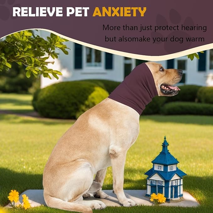 Dog Calming Hoodie Head Wrap,No Shake Anxiety Relief Quiet Thunder Vest for Dogs,Ear Protection Head Muffs for Grooming,Pet Covers for Fireworks,Vet Visits,Bathing,Purple,M