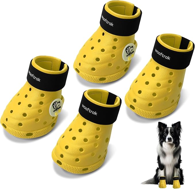 Dog Shoes Breathable Dog Shoe for Hot Pavement, Dog Booties and Paw Protectors, Non-Slip Waterproof Dog Sandals Boots (Yellow+Black, M: (2.6’’x2.3'')(L*W))