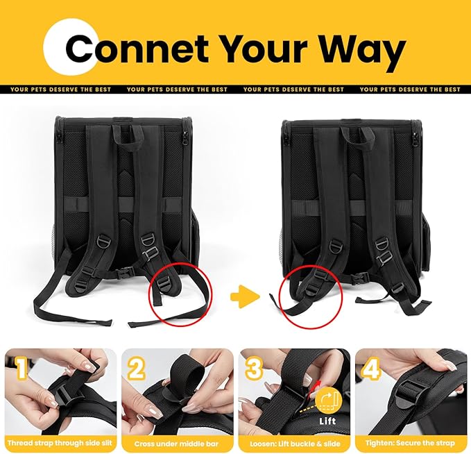 Cat Backpack Carrier for Small Dogs and Cats Fit Up to 15 Lbs,Small Dog Backpack, Expandable & Foldable with 3-Side Mesh Windows, Pet Carrier for Travel & Hiking Friendly，Black