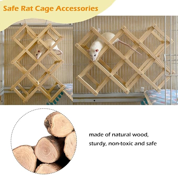 Wooden Rat Climbing Toys, Natural Pet Rat Cage Accessories Climbing Ladder, Fancy Rats Enrichment Toy Activities, Hanging Rodent Toys for Pet Rats in Cage Playing Chewing (L, 1pc)