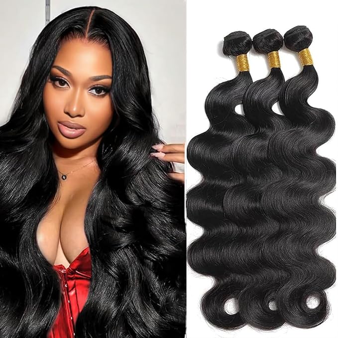 12A Human Hair Bundles Body Wave Bundles Human Hair 3 Bundles 26 26 26 Inch 100% Unprocessed Brazilian Virgin Hair 300g/Pack Real Human Hair Extensions Natural Black