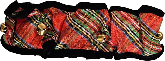 Huxley & Kent Ruff Pet Scrunchy | Shiny Christmas Plaid (Large) | Festive Christmas/Holiday Neckwear for Dogs/Cats | Fun Stretchable Costume Accessory | Soft Collar with Bells