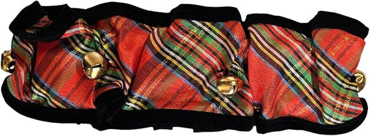 Huxley & Kent Ruff Pet Scrunchy | Shiny Christmas Plaid (Large) | Festive Christmas/Holiday Neckwear for Dogs/Cats | Fun Stretchable Costume Accessory | Soft Collar with Bells