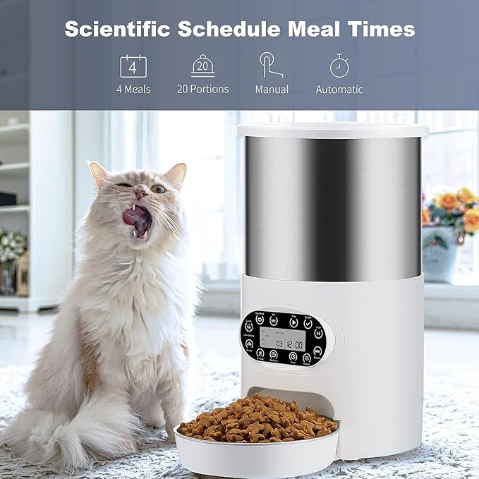 3L/4.5L Automatic Cat Feeder,Pet Food Dispenser for Cats and Dogs with Stainless Steel Food Bowl for Dry Food, Programmable Portion Control 1-4 Meals Per Day & 10S Voice Recorder