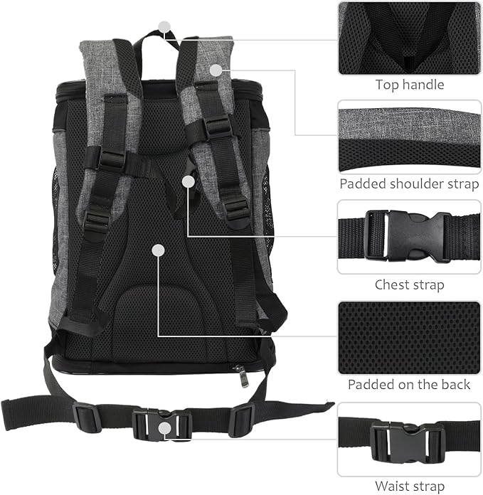Kritter Planet Pet Carrier Backpack for Cats Dogs, Breathable Pet Backpack with 4 Mesh Window, Portable Pet Carrier for Camping