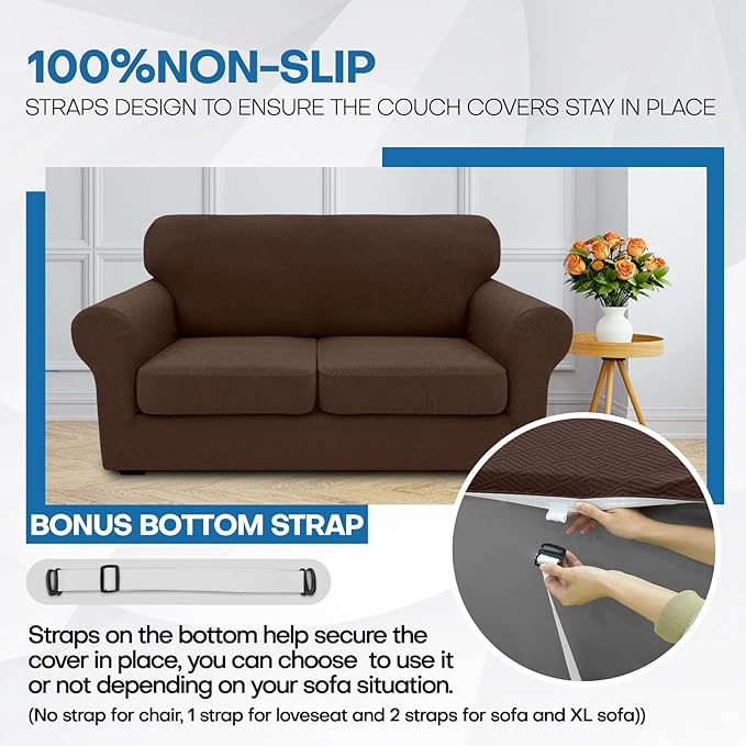 XINEAGE 2025 New 3 Pieces Couch Covers for 2 Extra Large Cushion Sofa Super Stretch Sofa Cover for 2 Large Seat Cushion Universal Loveseat Slip Cover for Living Room (Coffee), 71"-91"(2 Cushions)