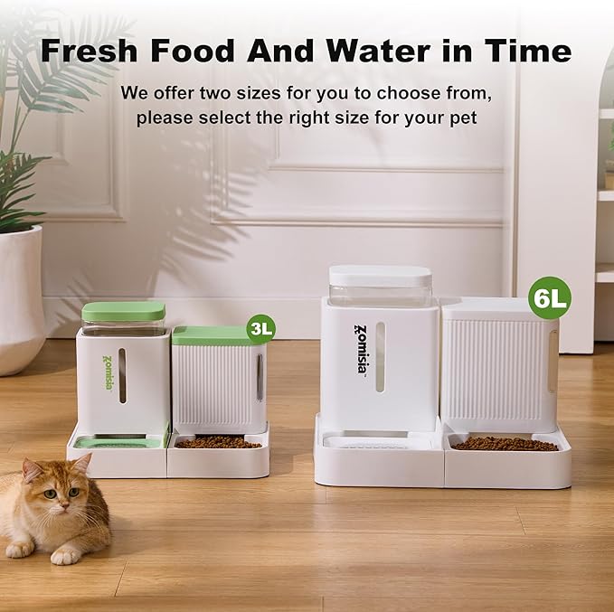 Gravity Dog Food and Water Dispenser, 2 in 1 Automatic Dog Feeder with 180 Degree Rotatable, 2 Pack Large Capacity Self Feeding for Small Dogs Puppy, White, 1.6GALx2