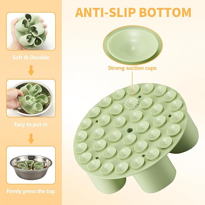 Slow Feeder Dog Bowls Insert, Bestalk Soft Silicone Slow Eating Dog Bowl Insert with Suction Cups for Small, Medium and Large Dogs(Green S)