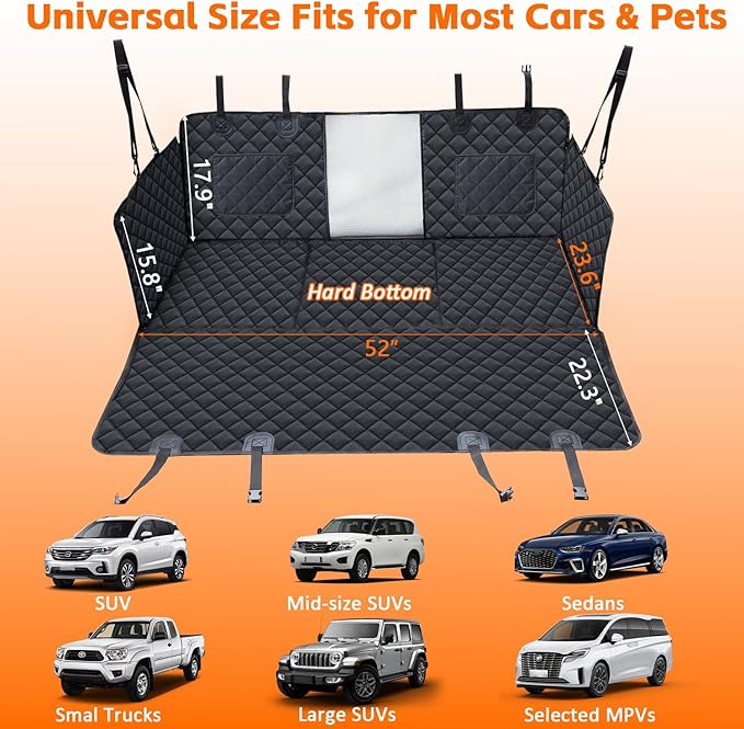 Back Seat Extender for Dogs, Hard Bottom Dog Car Seat Cover for Back Seat Support 420lbs Waterproof Back Seat Pet Cover for Dogs Scratchproof Large Dog Hammock Bed for Cars SUV and Truck