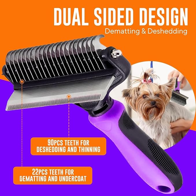 PETNF Dog Shedding Tool, 2 in-1 Deshedding Tool & Undercoat Rake Dematting Comb for Mats & Tangles Removing, Reduces Shedding up to 95%, Great for Short and Long Hair of Medium Large Dogs