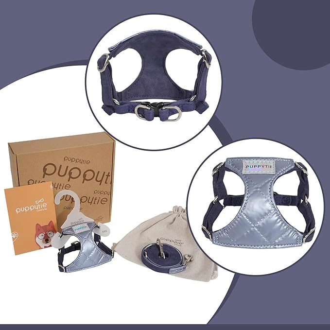 Puppytie No Pull xs Dog Harness with Multifunction Dog Leash,Soft Adjustable No Choke Escape Proof Pet Harness Vest,Glossy Galaxy Blue,XXS