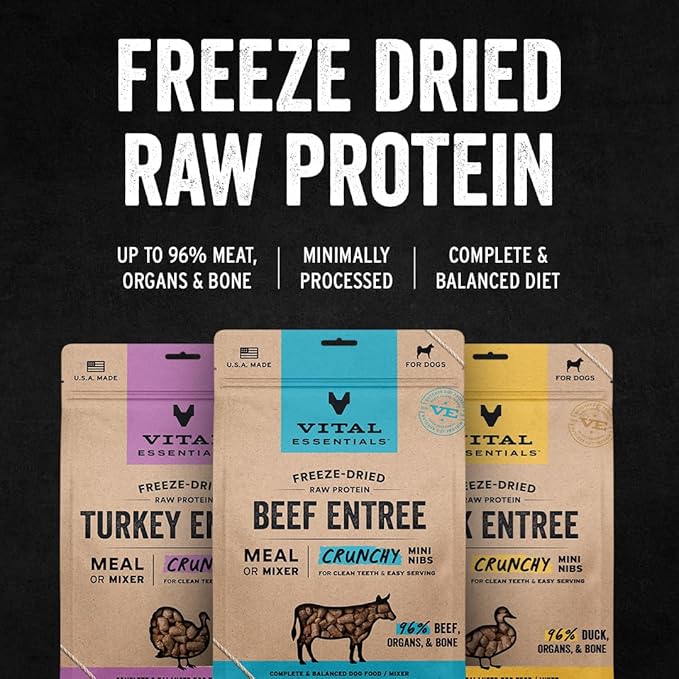 Vital Essentials Freeze-Dried Raw Beef Crunchy Mini Nibs | Complete Meal or Mixer Dog Food | 25 oz