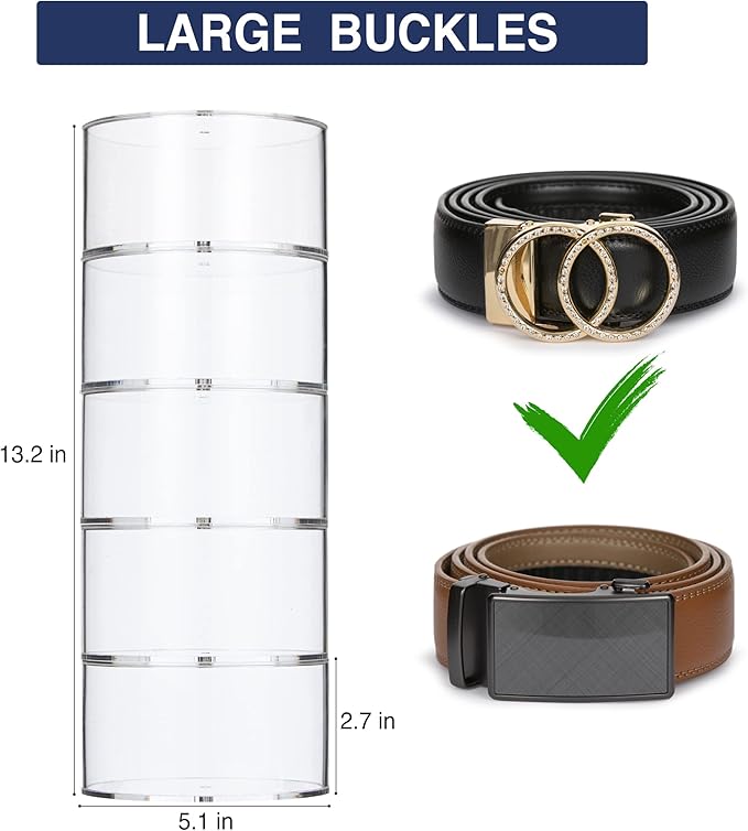 Acrylic Belt Organizer, 15 Layer Belt Holder for Closet or Drawer, Display for Men’s and Women’s Belts, Jewelry, and Watches