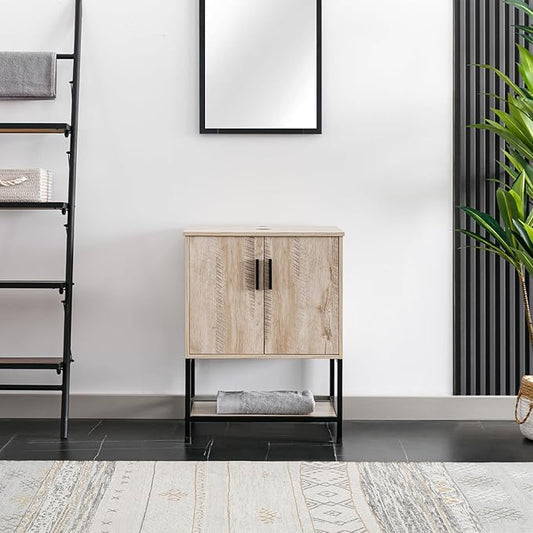 eclife 24" Bathroom Vanity Sink Combo Modern Metal Stand Cabinet W/Bottom Shelf, Oak (Without Sink)