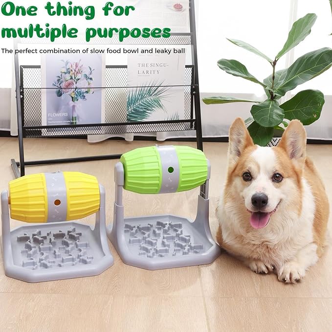 Interactive Dog Puzzle Feeder Toy Adjustable Food Port Slip Base Rolling Treat Dispenser for Mental Interactive Puppy Feeder
