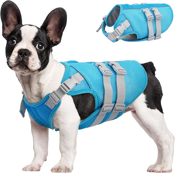 Kuoser Dog Cooling Vest, Cooler Jacket for Medium Dogs, UV Protection Shirt with Leash Hole, Adjustable Fit Pet Harness for Outdoor Beach, Hiking, Walking Blue M