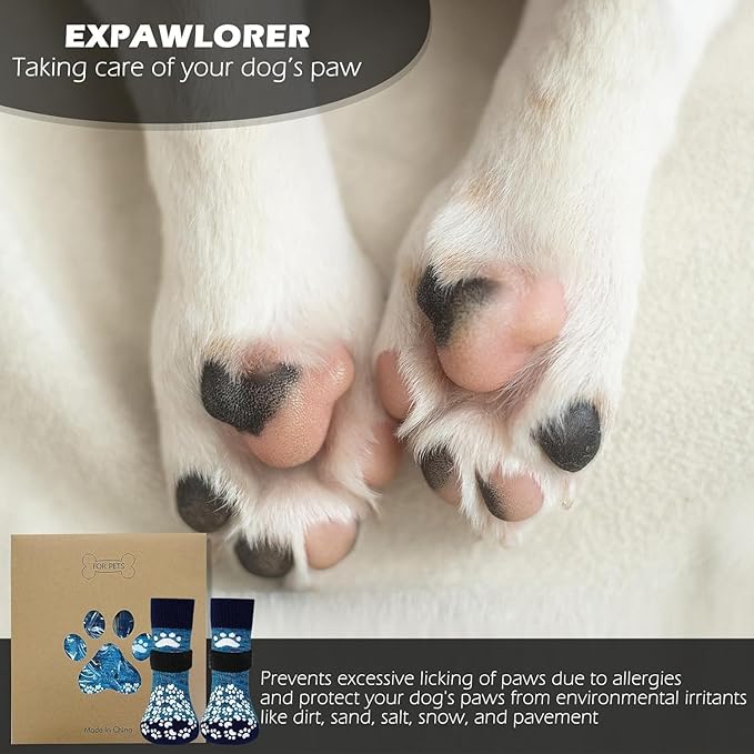 EXPAWLORER 6PCS Anti-Slip Dog Socks to Prevent Licking Paws,Dog Shoes for Hot Pavement,Best Paw Protector Traction Control on Hardwood Floor,Dog Booties for Puppy Small Medium Large Senior Dogs