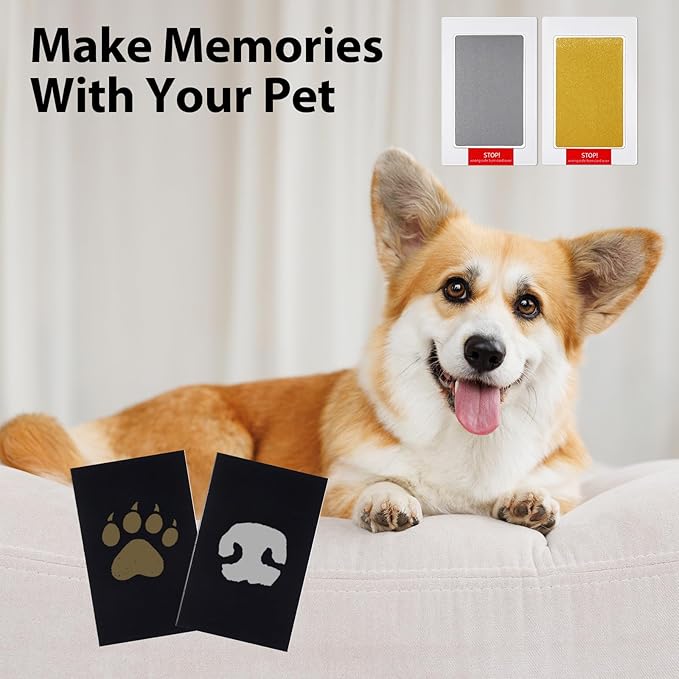 4 Packs Inkless Hand and Footprint Kit Mess Free Paw Print Kit for Dogs & Cats Clean Touch Ink Pad for Pet Nose & Paw Dog Mom New Mom Gifts(Gold & Silver)