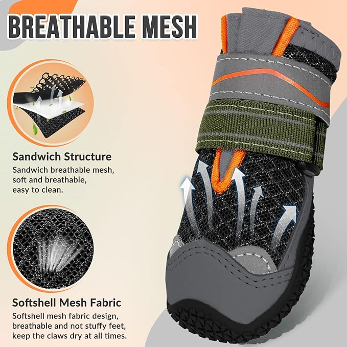 SlowTon Dog Shoes for Large Small Medium Dogs - Breathable Dog Boots for Summer Hot Pavement, Paw Protector for Outdoor Walking Winter Snow, Anti-Slip Rubber Dog Booties for Hardwood Floor (B, 3)