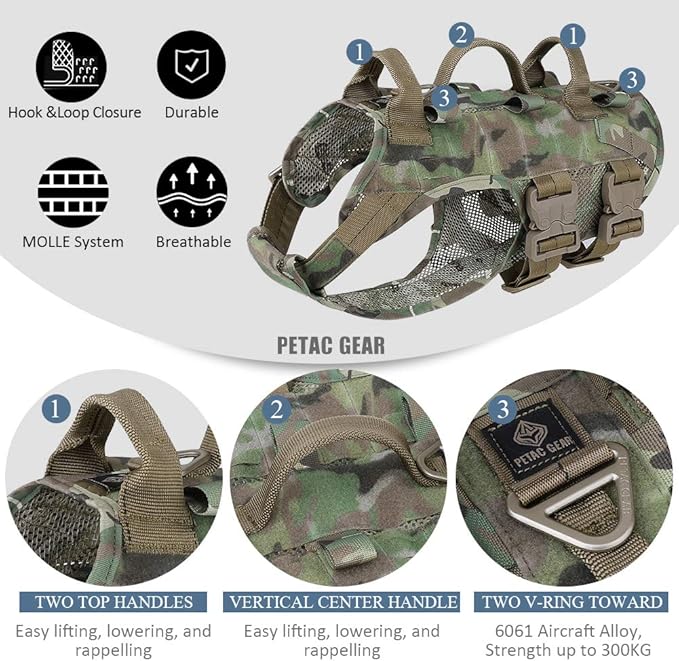 PETAC GEAR Tactical Dog Harness No Pull for Large Working Dogs Military Dogs Vest Police Service Training Dogs Molle Harnesses with Handle … …